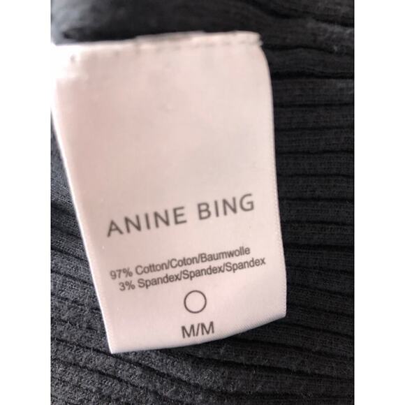 Anine Bing Victoria Top Cutout Ribbed Knit Stretch Cotton Turtleneck Black M - Picture 8 of 10